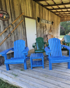 Blue Adirondack style chairs by Shallow Creek Furniture