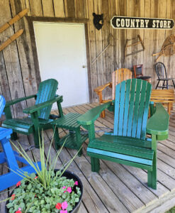 Green Adirondack style chairs by Shallow Creek Furniture